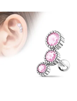 Piercing cartilage triple strass rose