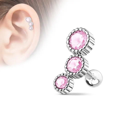 Piercing cartilage triple strass rose