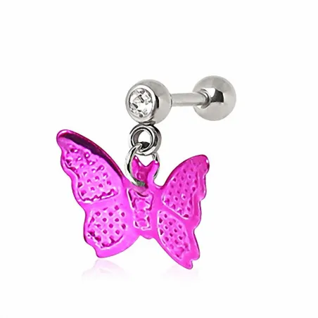 Piercing cartilage oreille papillon rose