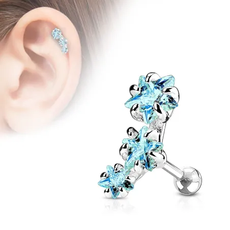 Piercing cartilage triple étoiles turquoise