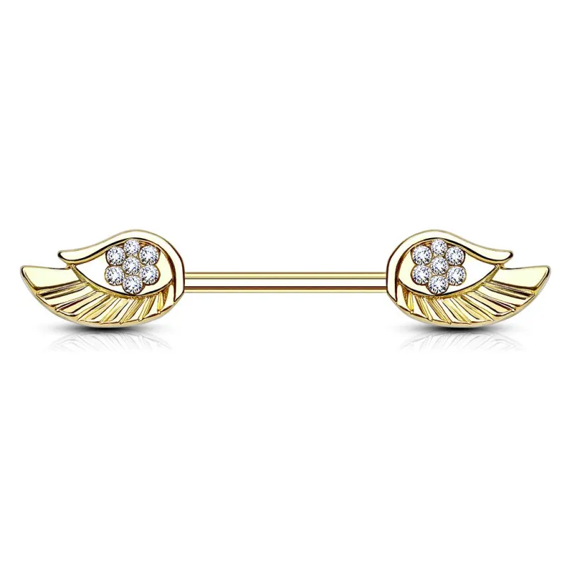 Piercing téton doré avec ailes d'ange strass