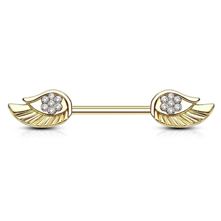 Piercing téton doré avec ailes d'ange strass