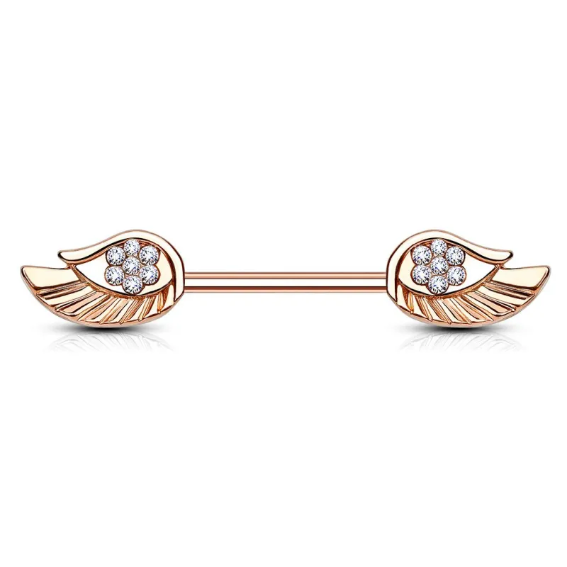 Piercing téton or rose avec ailes d'ange strass