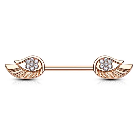 Piercing téton or rose avec ailes d'ange strass