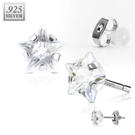 Paire Boucles d'oreille Clous Pierre Etoile en Argent 