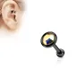 Piercing oreille cartilage noir disque plat strass aurore boréale