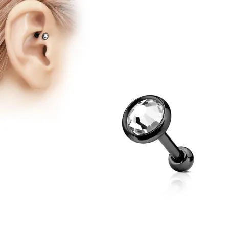 Piercing cartilage noir disque plat strass blanc