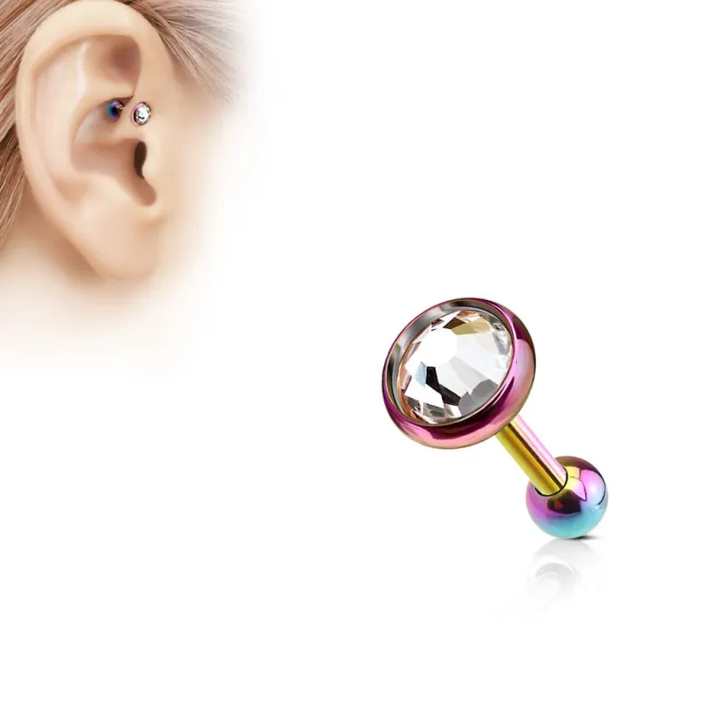 Piercing oreille cartilage multicolore disque plat strass