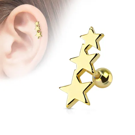 Piercing Oreille Helix Tragus Etoiles Doré