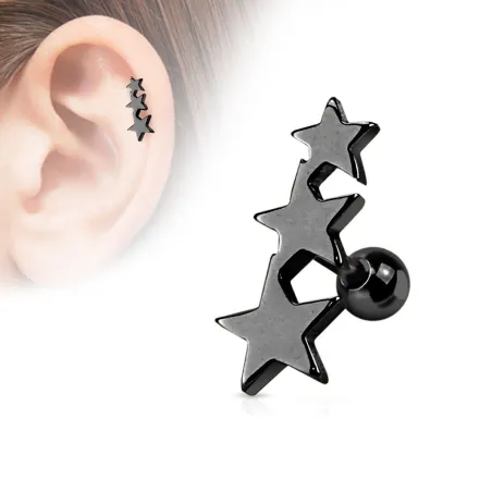 Piercing Oreille Helix Tragus Etoiles Noir