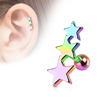 Piercing Oreille Helix Tragus Etoiles Multicolore