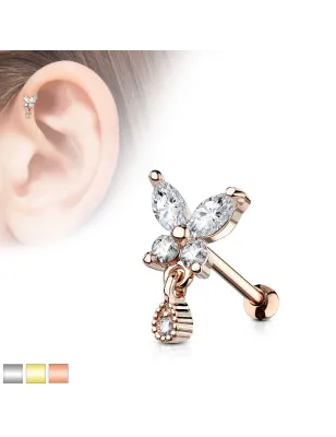 Piercing cartilage papillon et larme plaqué or rose