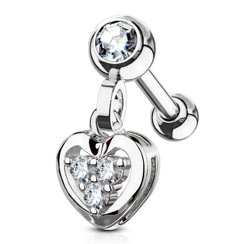 Piercing oreille cartilage pendentif coeur gemmes