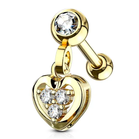 Piercing cartilage pendentif coeur gemmes plaqué or