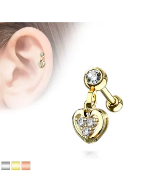 Piercing oreille cartilage pendentif coeur gemmes plaqué or