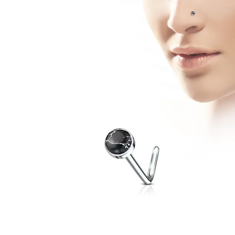 Piercing nez tige en L pierre agate noire