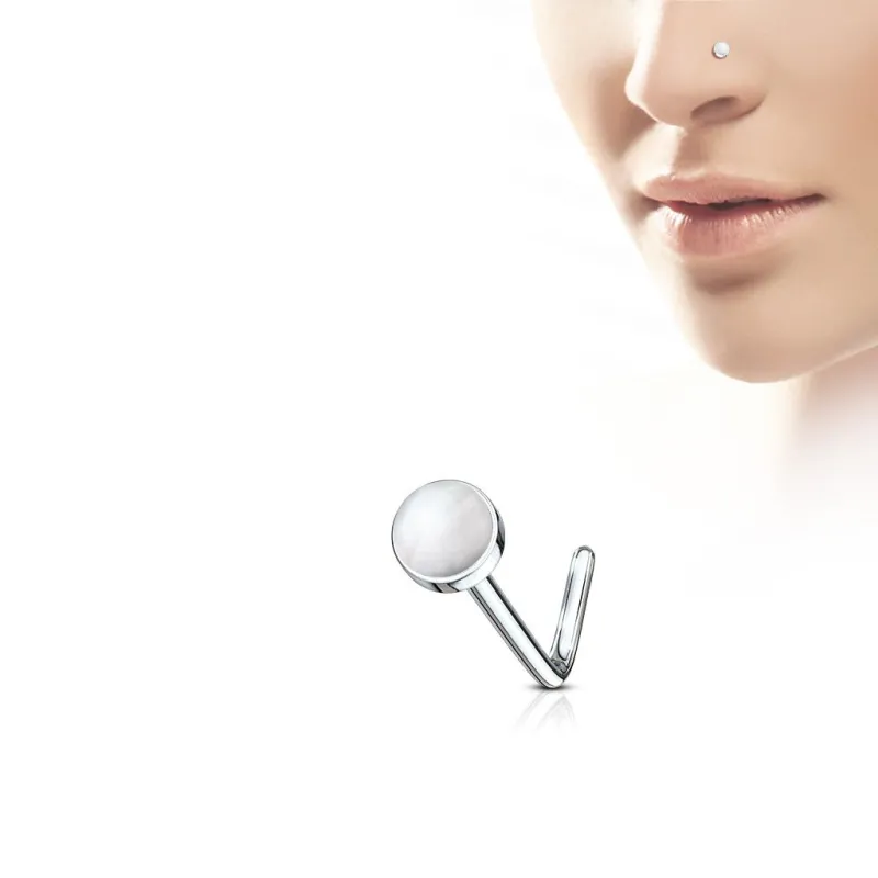 Piercing nez tige en L pierre quartz rose