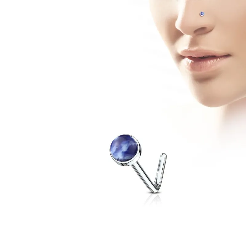 Piercing nez tige en L pierre sodalite