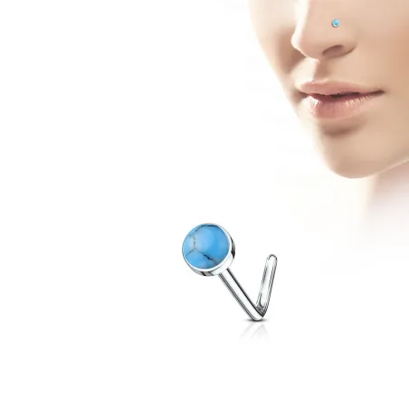 Piercing nez tige en L pierre turquoise