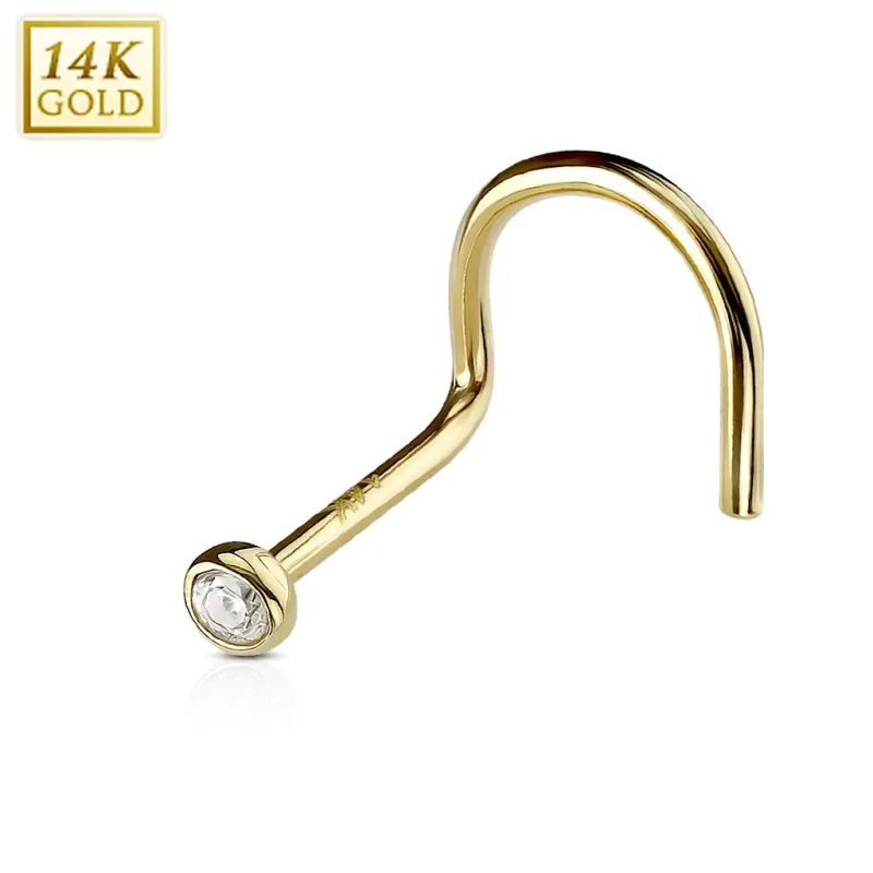 Piercing nez tige courbée Or 14K GEM Serti "Clos" 