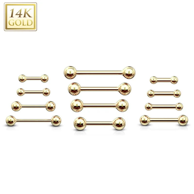 Piercing Barbell en Or 14K véritable (oreille, téton, langue)