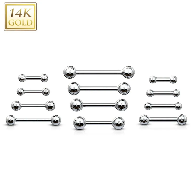 Piercing Barbell en Or Blanc 14 Carats (langue, oreille, teton)