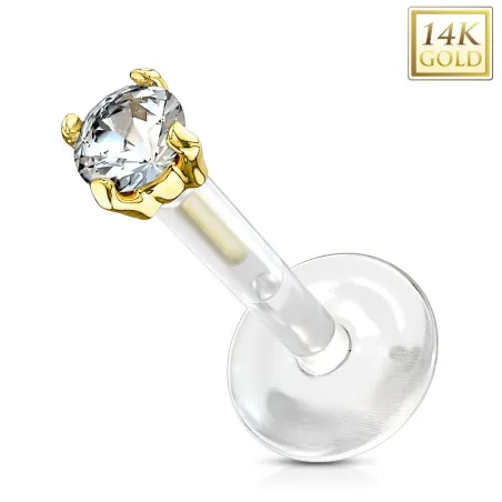 Piercing labret Bioplast + Or jaune 14K véritable avec gem