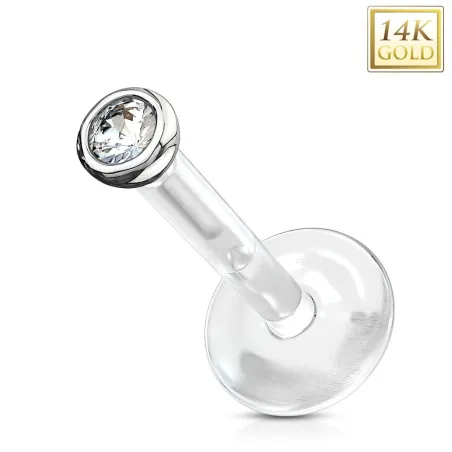 Piercing labret Bioplast et Or blanc 14 carats Gemme