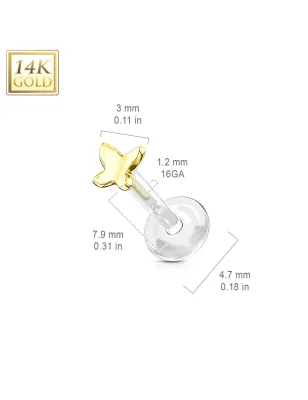 Piercing labret Bioplast et Or 14K Papillon