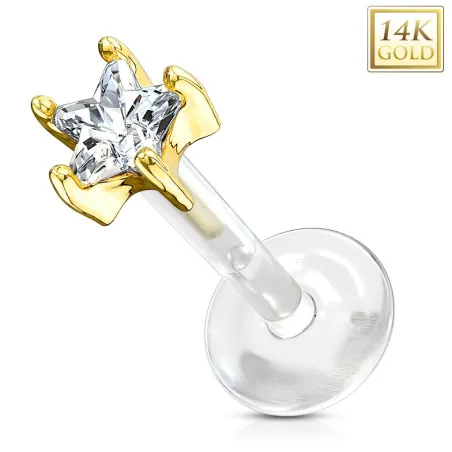 Piercing labret Bioplast et Or 14K Gemme Etoile