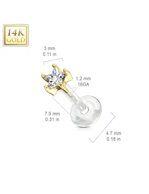 Piercing oreille labret Bioplast et Or 14K Gemme Etoile