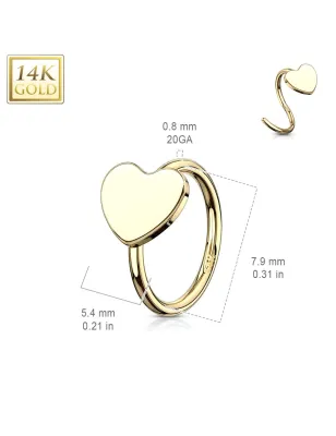 Piercing nez Anneau Or jaune 14 Carats coeur