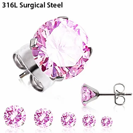 Paire boucles d'oreille clous strass rose