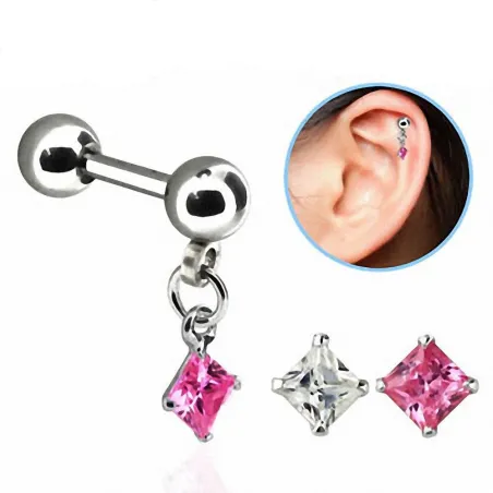 Piercing hélix acier pendentif zircon carré