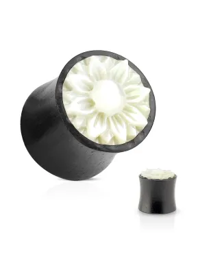 Piercing plug en bois dur fleur de lotus nacre