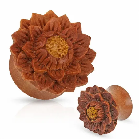 Piercing plug en bois de jaquier fleur de lotus