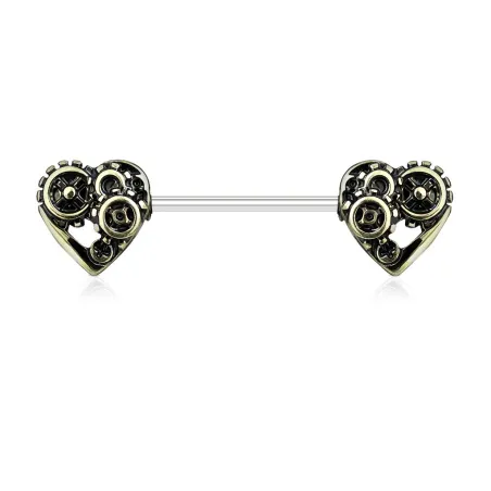 Piercing téton coeurs steampunk doré