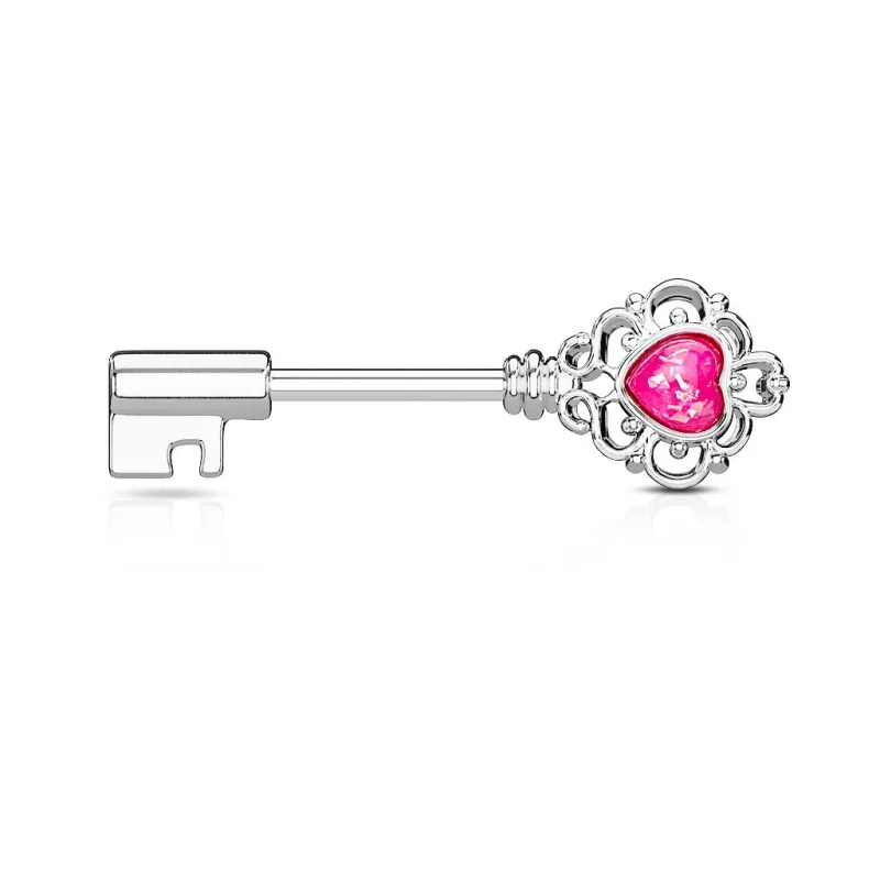 Piercing téton clef vintage opale rose