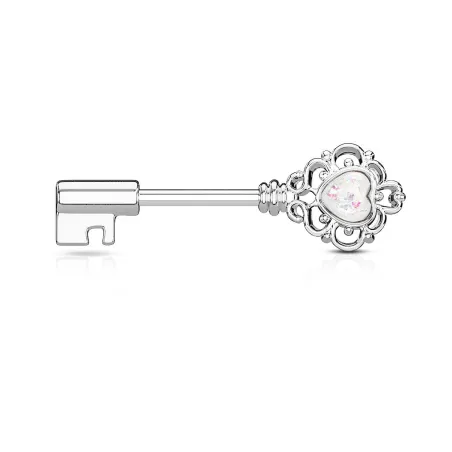 Piercing téton clef vintage opale blanche