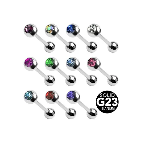 Piercing Langue Barbell Gemmes Titane G23 - Bijou Piercing Langue