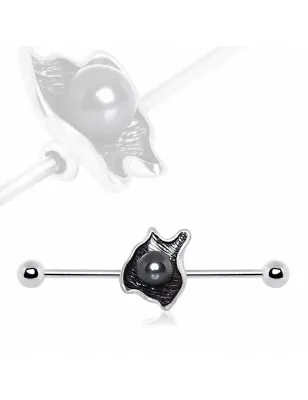 Piercing industriel perle noire et coquillage