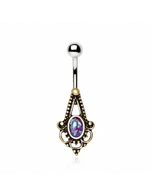 Piercing nombril doré médiévale opale violette