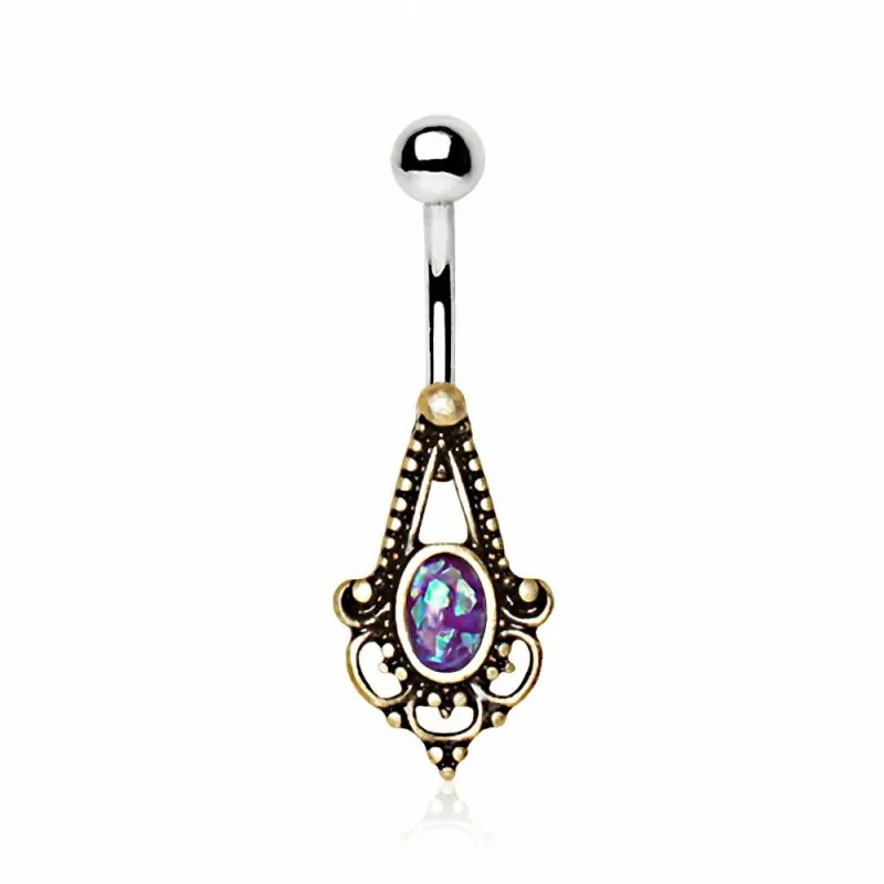 Piercing nombril doré médiévale opale violette