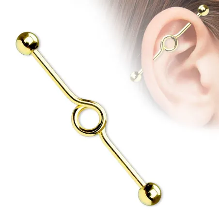 Piercing oreille industriel en titane doré loop