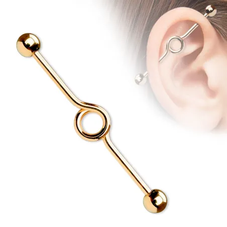 Piercing oreille industriel en titane or rosé loop