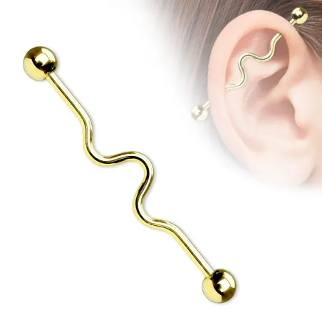 Piercing oreille industriel en titane doré Wavy