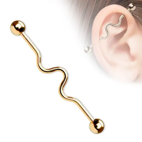 Piercing oreille industriel en titane or rose Wavy