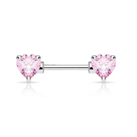 Piercing téton double coeur rose