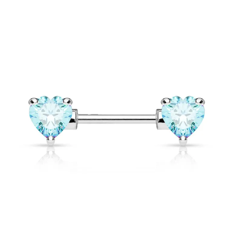 Piercing téton double coeur turquoise