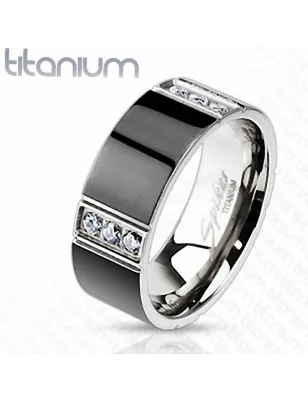 Bague titane homme noir douze strass